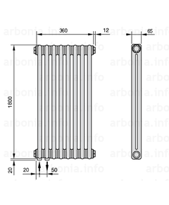 Arbonia 2180/8/69 1800х360 – 8 секции (RAL 9005 Мат, нижнее), Высота: 1800, Длина точная: 360, Тип подключения: Нижнее: по краям, Цвет: Черный, Рядность: 2 рядный, изображение 2