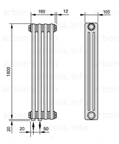 Arbonia 3180/4/69 1800х180 – 4 секции (RAL 9005 Мат, нижнее), Высота: 1800, Длина точная: 180, Тип подключения: Нижнее: по краям, Цвет: Черный, Рядность: 3 рядный, изображение 2